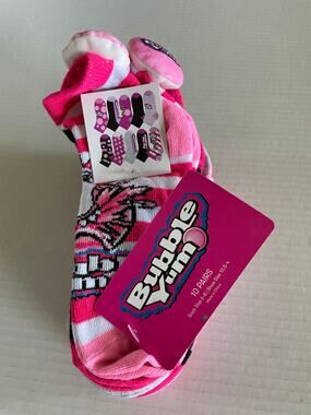 Bubble Yum 10 pairs girls ankle novelty casual socks size 6-8 New